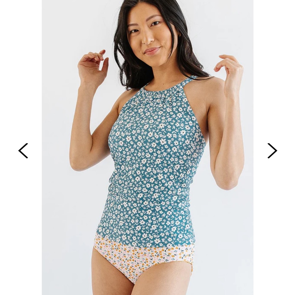 Lime Ricki OCEAN FLORAL DOUBLE-CINCH TANKINI TOP Women’s L NWT
